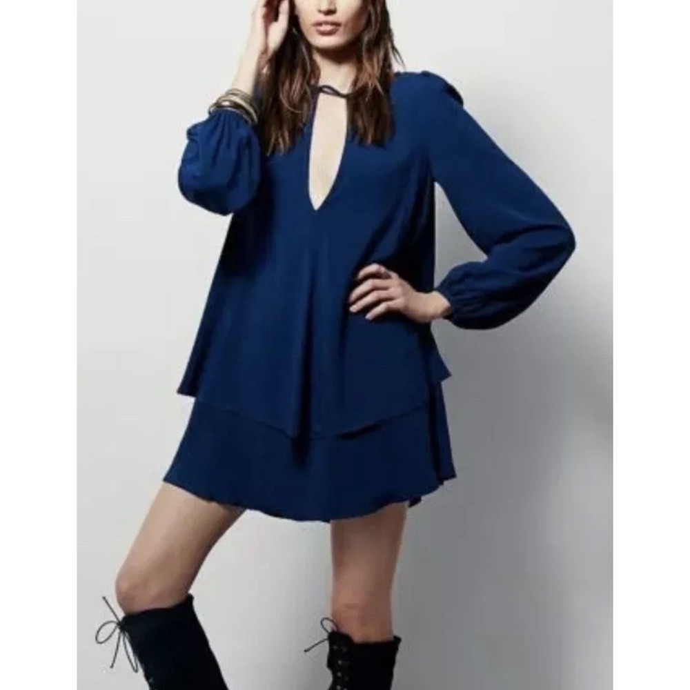 Free‎ People Made in Philadelphia Blue Beck Dress XS Oversized Peek-A-Boo Blue